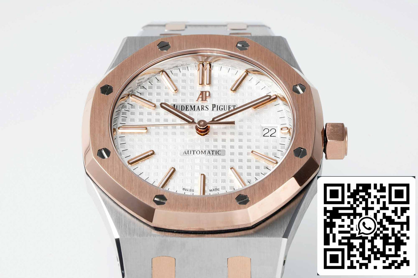 Audemars Piguet Royal Oak 15450SR.OO.1256SR.01 APS Fabbrica 1:1 edizione migliore V3 quadrante bianco Rosa Oro and Acciaio
