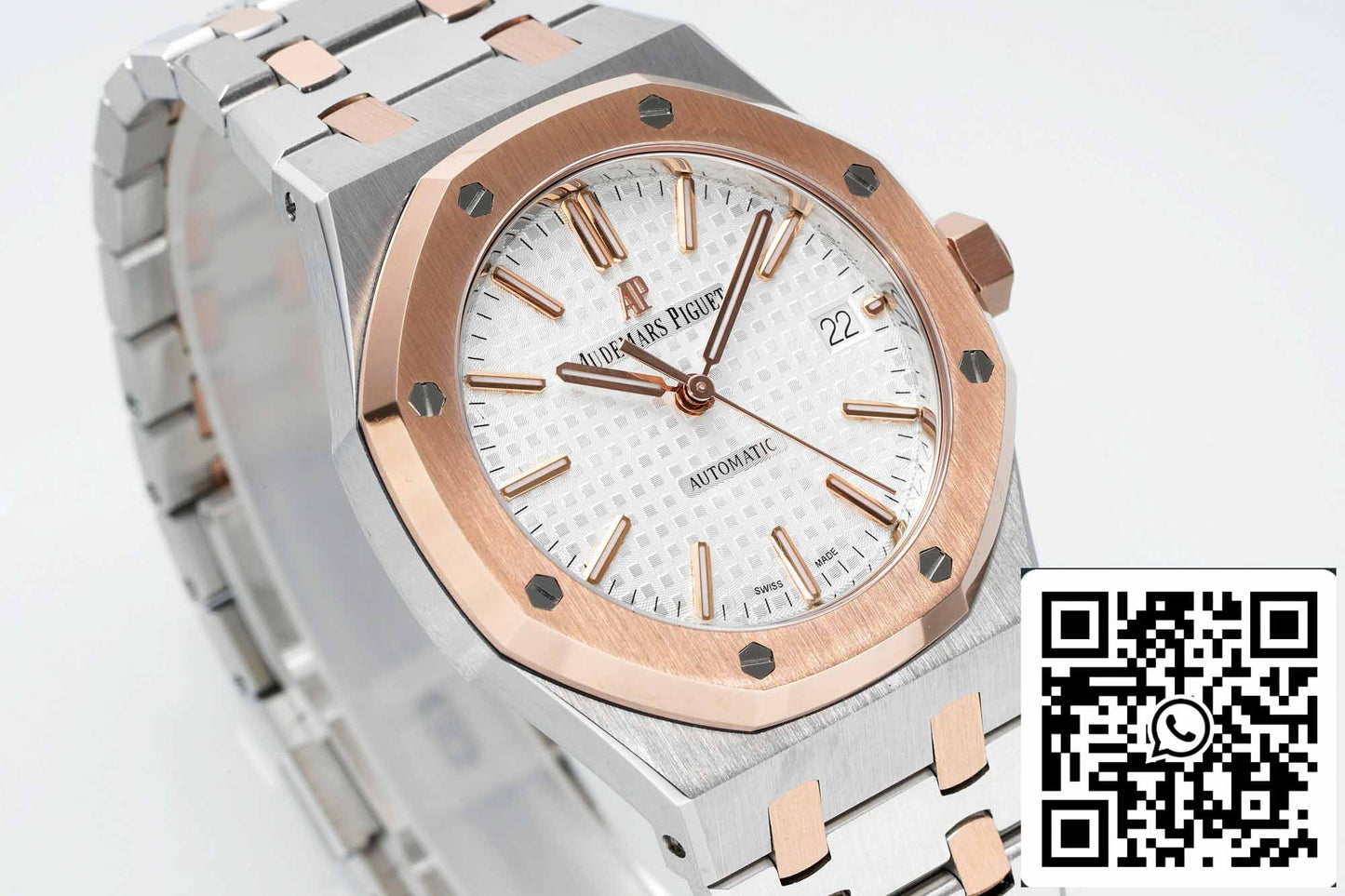 Audemars Piguet Royal Oak 15450SR.OO.1256SR.01 APS Fabbrica 1:1 edizione migliore V3 quadrante bianco Rosa Oro and Acciaio