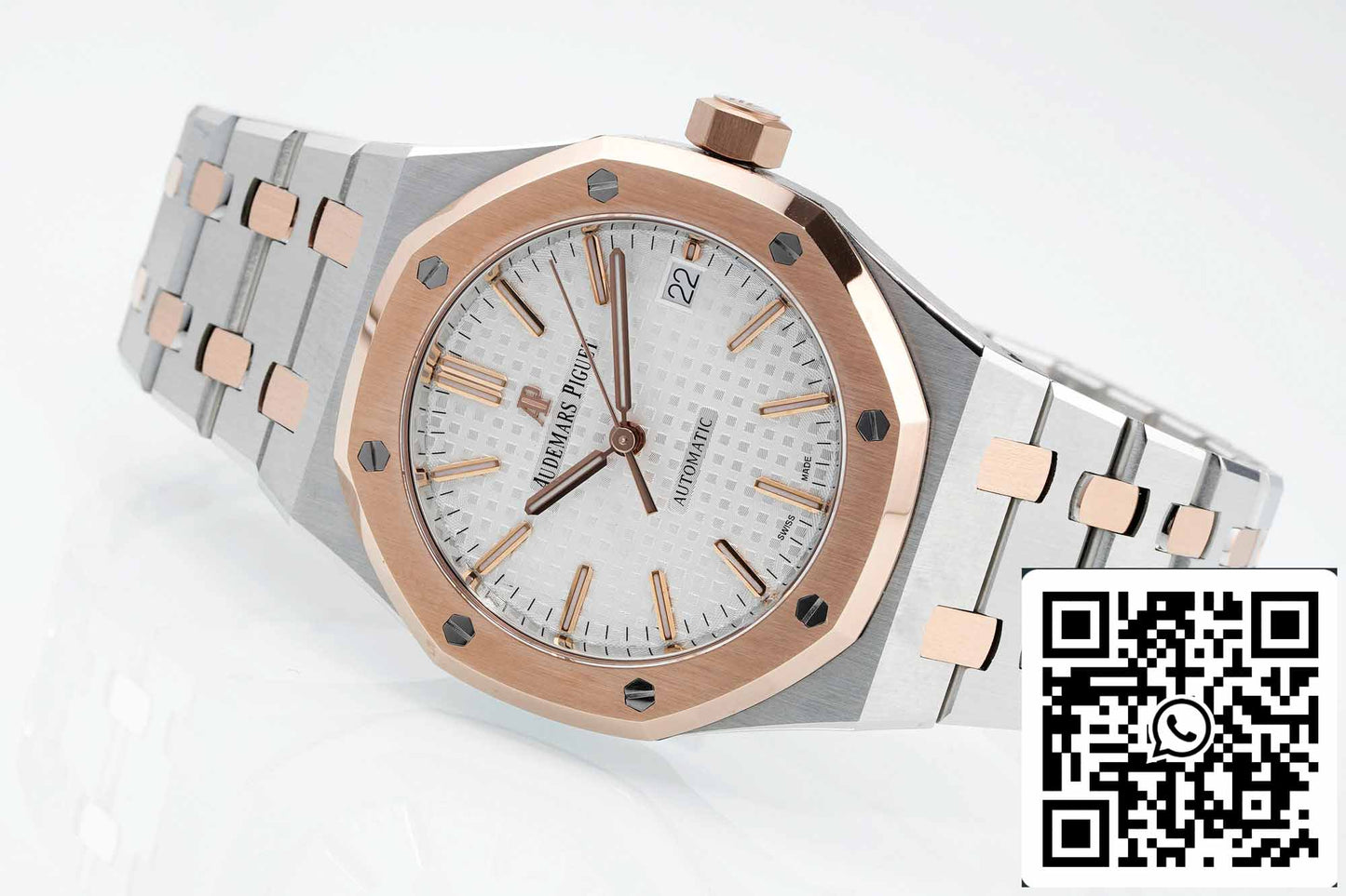 Audemars Piguet Royal Oak 15450SR.OO.1256SR.01 APS Fabbrica 1:1 edizione migliore V3 quadrante bianco Rosa Oro and Acciaio