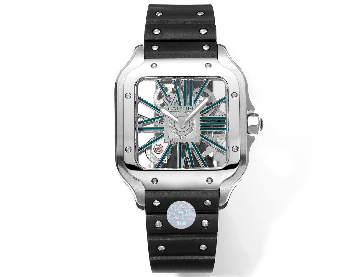 Cartier Santos Skeleton 40mm THB Fabbrica 1:1 Best Edition Caja blanca y cinturón negro