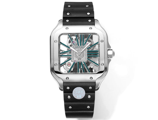 Cartier santos Skeleton 40mm THB Fabbrica 1:1 Best Edition Caixa branca e cinto preto