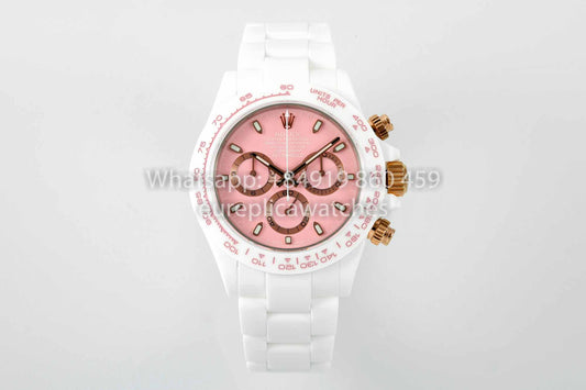 AET REMOULD Custom Rolex Daytona White Ceramic case Pink Dial 1:1 Best Clone N6F Fabbrica