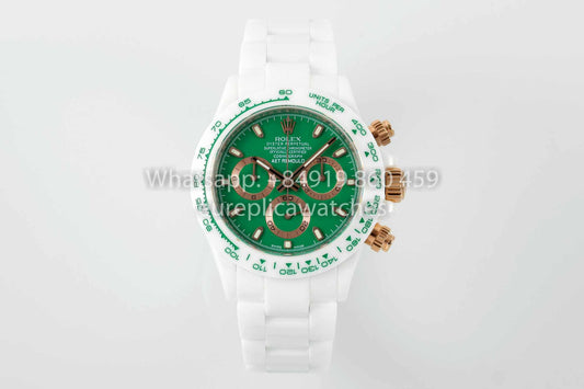 AET REMOULD Custom Rolex Daytona White Ceramic case Green Dial 1:1 Best Clone N6F Fabbrica