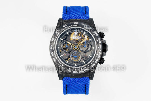 Rolex Daytona scheletrato quadrante Diw Custom NTPT Carbonio Cassa 1:1 Best Clone Blu Velcro cinturino