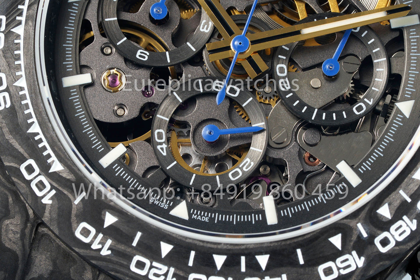 Rolex Daytona scheletrato quadrante Diw Custom NTPT Carbonio Cassa 1:1 Best Clone Blu Velcro cinturino