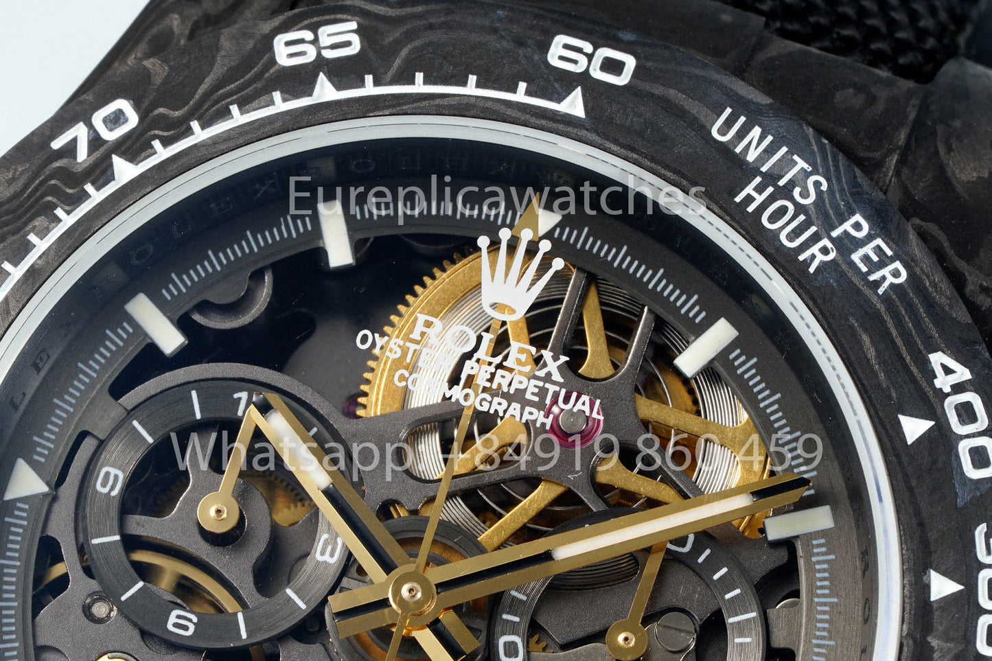 Rolex Daytona scheletrato quadrante Diw Custom NTPT Carbonio Cassa 1:1 Best Clone Nero Velcro cinturino