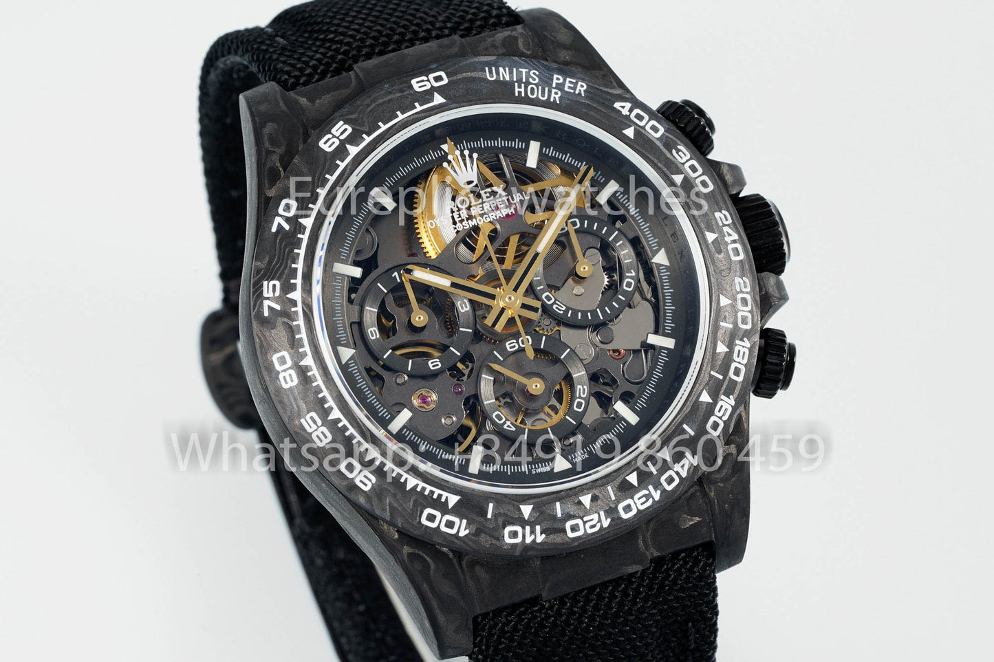 Rolex Daytona scheletrato quadrante Diw Custom NTPT Carbonio Cassa 1:1 Best Clone Nero Velcro cinturino