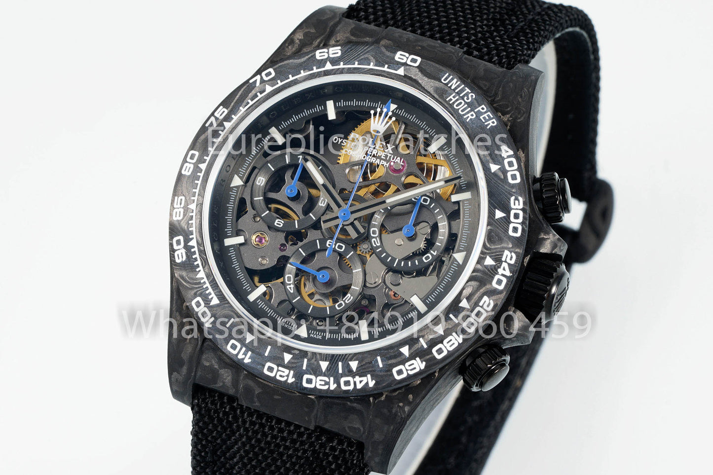 Rolex Daytona scheletrato quadrante Diw Custom NTPT Carbonio Cassa 1:1 Best Clone Blu Hands