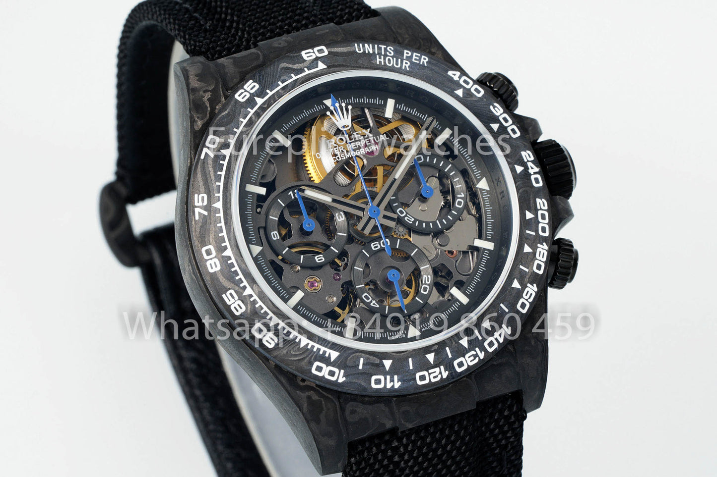 Rolex Daytona scheletrato quadrante Diw Custom NTPT Carbonio Cassa 1:1 Best Clone Blu Hands
