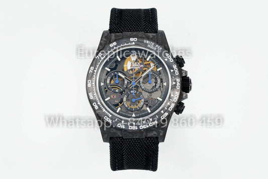 Rolex Daytona scheletrato quadrante Diw Custom NTPT Carbonio Cassa 1:1 Best Clone Blu Hands