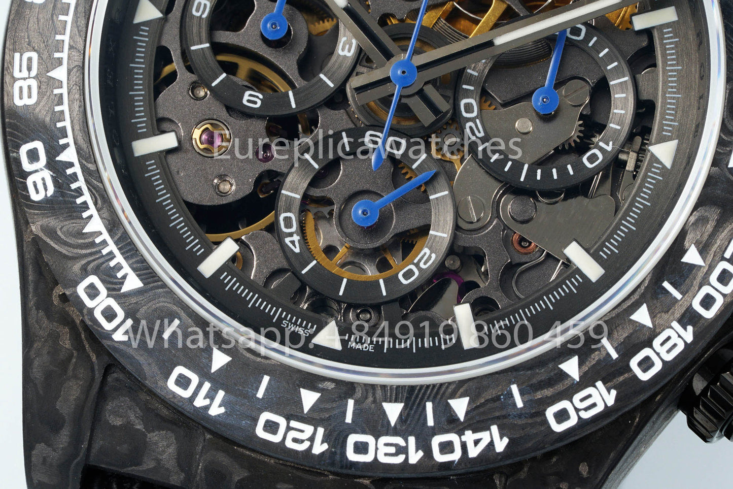 Rolex Daytona scheletrato quadrante Diw Custom NTPT Carbonio Cassa 1:1 Best Clone Blu Hands