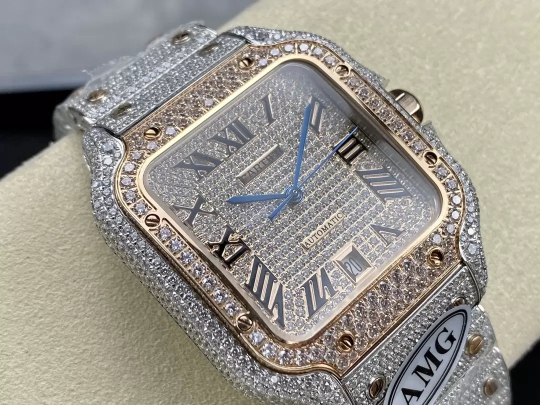 Santos De Cartier Diamond Watches Rosa Oro quadrante 1:1 edizione migliore AMG Fabbrica Swarovski Stone
