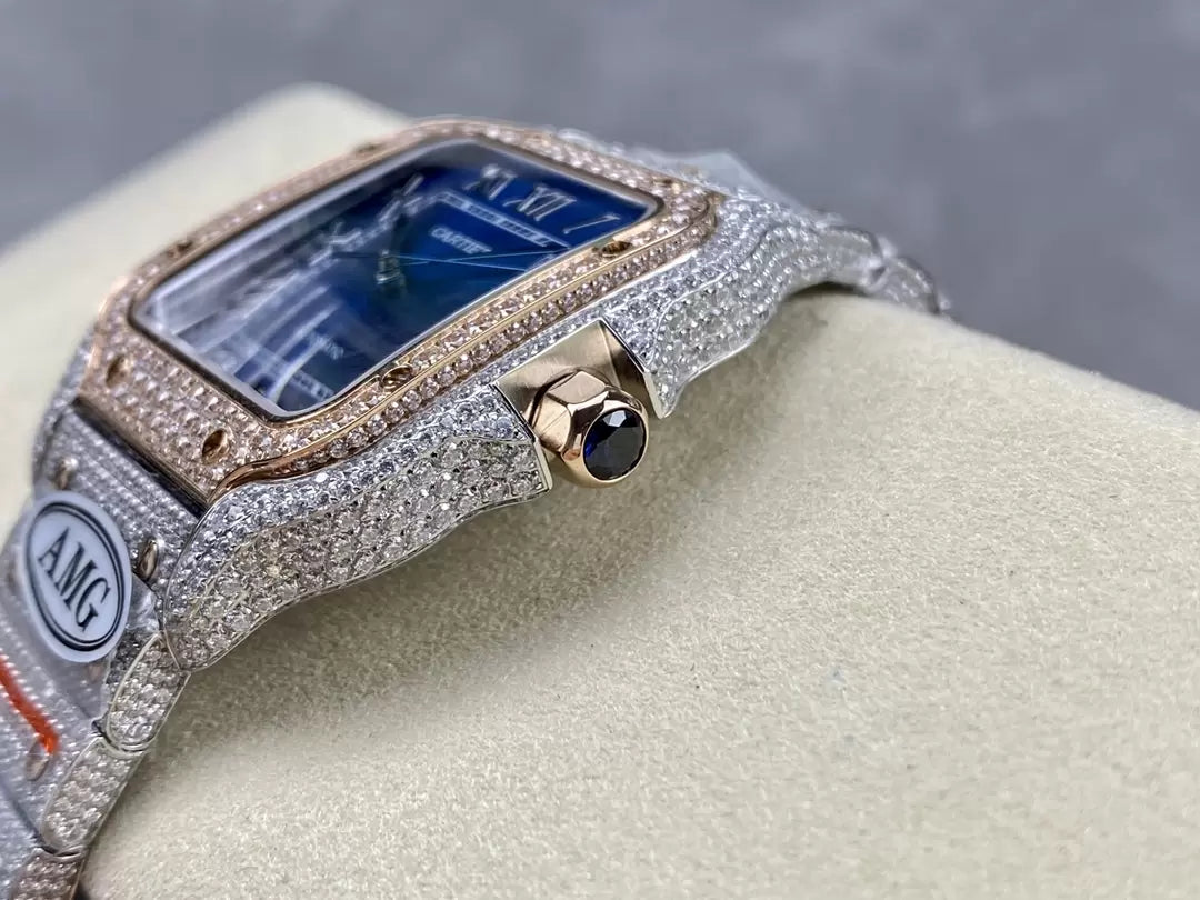 Santos De Cartier Diamond Watches quadrante blu 1:1 edizione migliore AMG Fabbrica Swarovski Stone