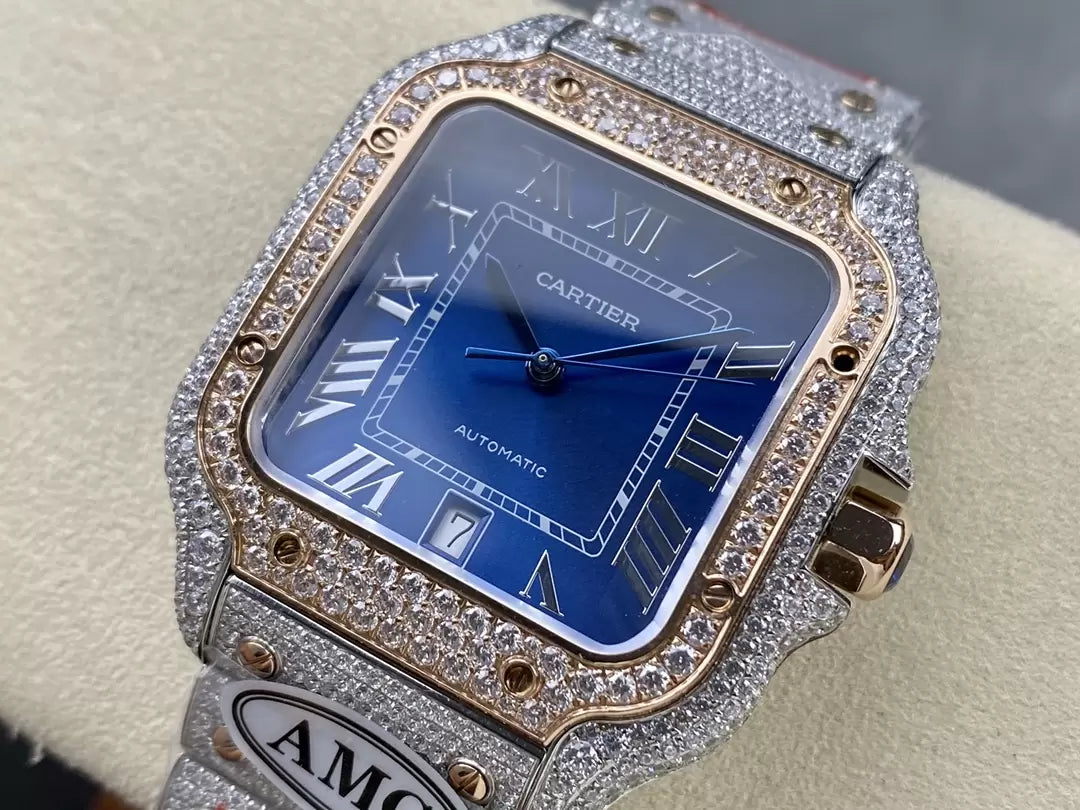 Santos De Cartier Diamond Watches quadrante blu 1:1 edizione migliore AMG Fabbrica Swarovski Stone