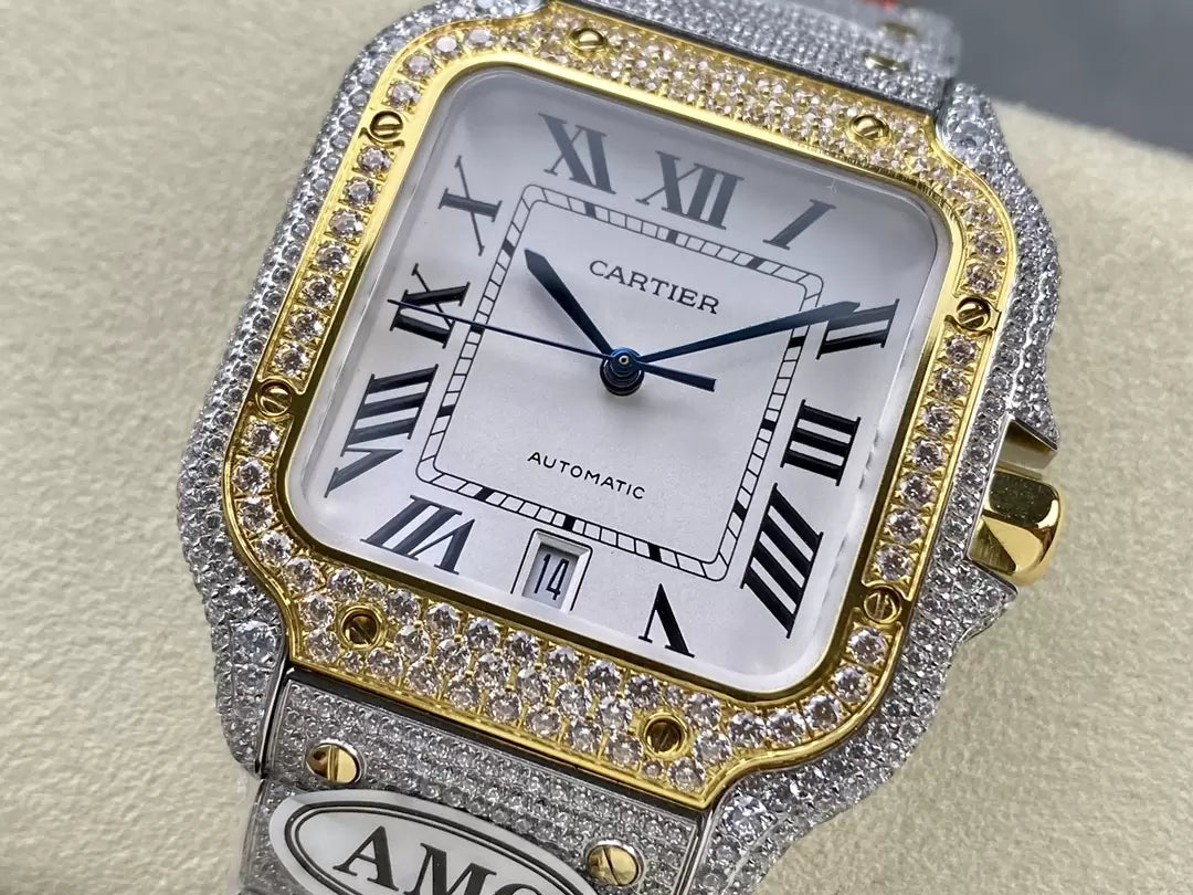 Santos De Cartier Diamond Watches quadrante bianco e Oro 1:1 edizione migliore AMG Fabbrica Swarovski Stone