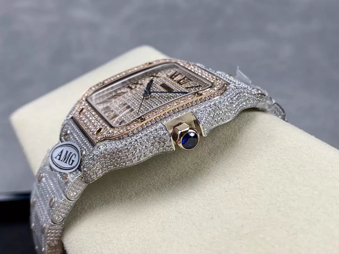 Santos De Cartier Diamond Watches Rosa Oro quadrante 1:1 edizione migliore AMG Fabbrica Swarovski Stone