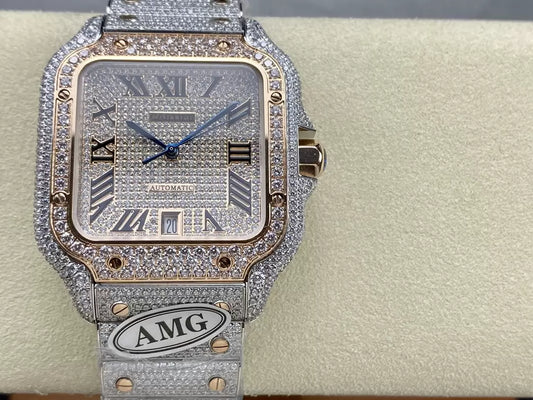 Santos De Cartier Diamond Watches Rosa Oro quadrante 1:1 edizione migliore AMG Fabbrica Swarovski Stone