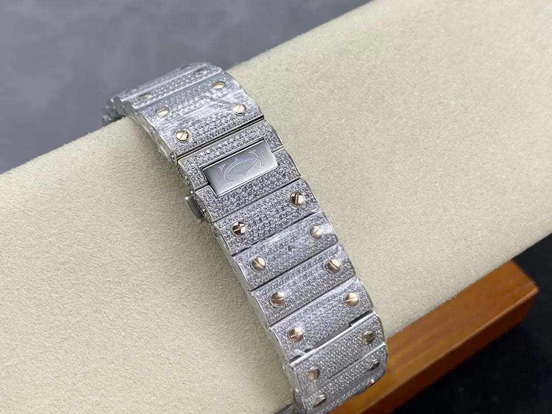 Santos De Cartier Diamond Watches quadrante blu 1:1 edizione migliore AMG Fabbrica Swarovski Stone