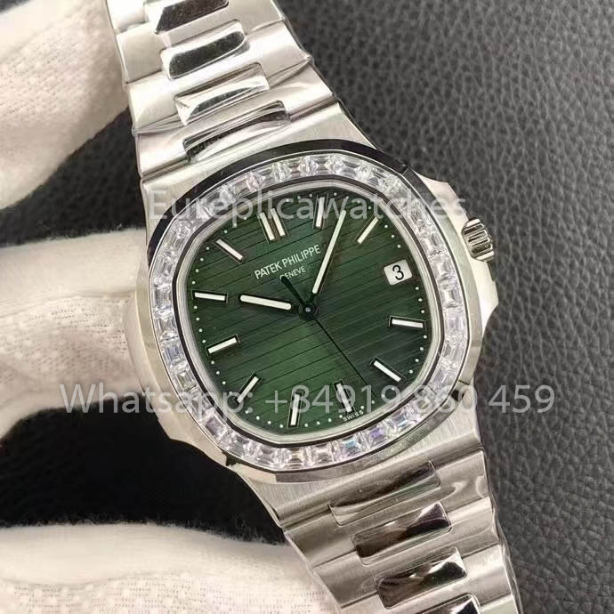 Patek Philippe Nautilus 5711 Olive Verde with T-Cut Diamonds 1:1 Best Clone 3K Fabbrica Newest Versione