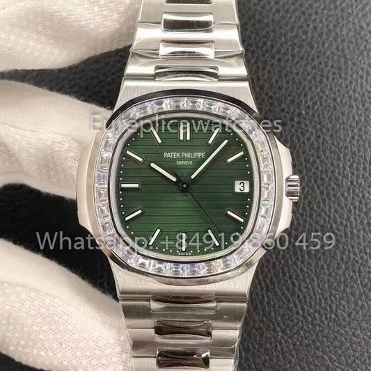 Patek Philippe Nautilus 5711 Olive Verde with T-Cut Diamonds 1:1 Best Clone 3K Fabbrica Newest Versione
