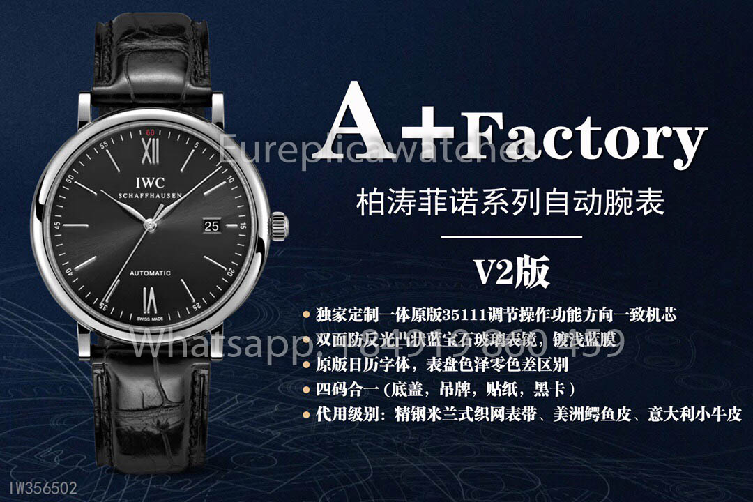 IWC Portofino IW356502 Automatic Watch 40MM 1:1 Best Clone A+ Fabbrica quadrante nero