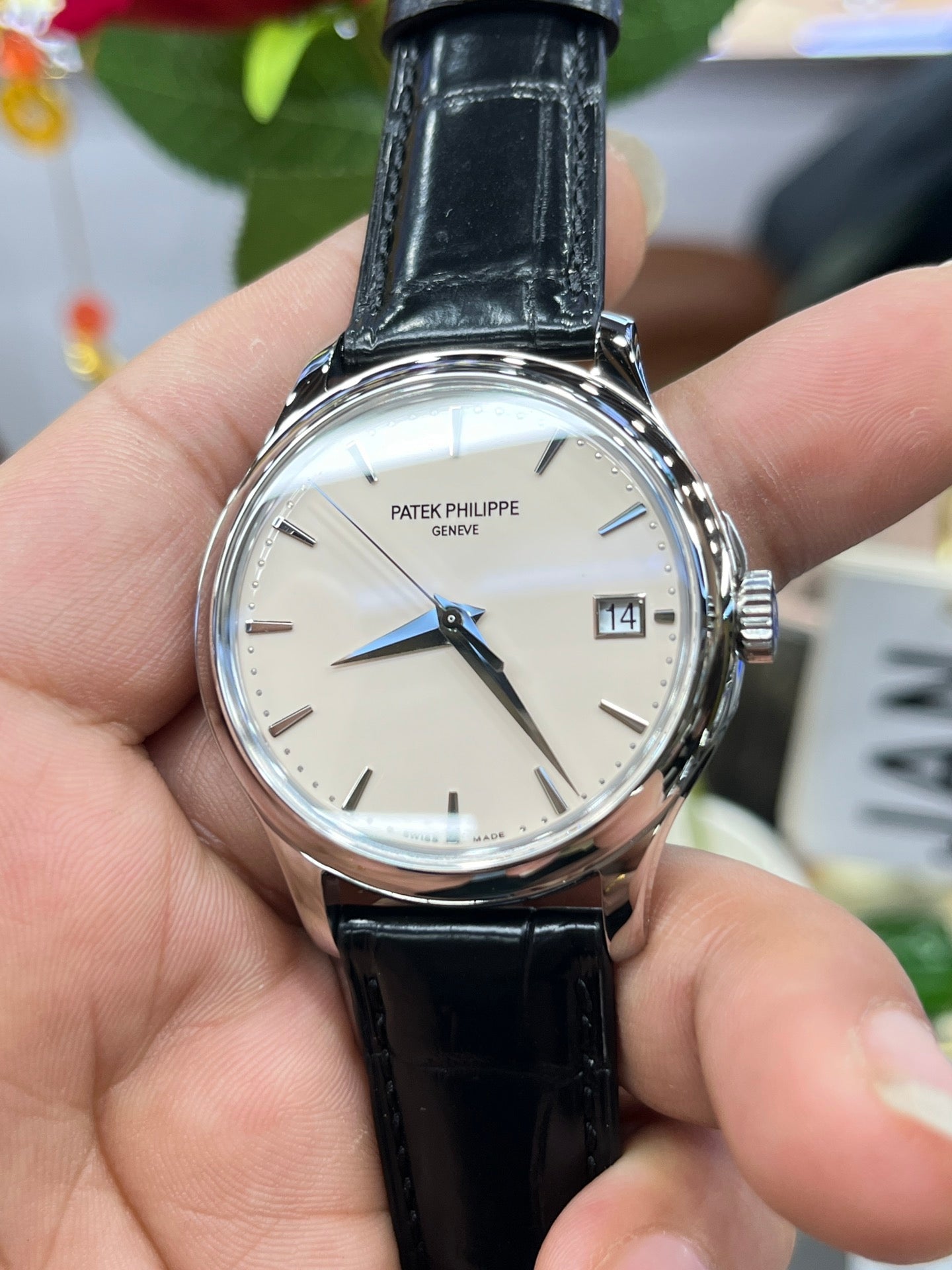 Patek Philippe Calatrava 5227G quadrante bianco 1:1 edizione migliore 3K Fabbrica Nero Pelle cinturino