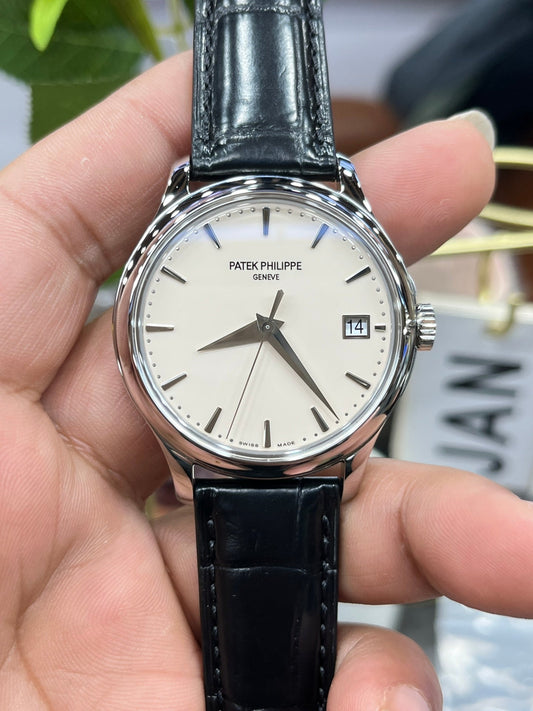 Patek Philippe Calatrava 5227G quadrante branco 1:1 edição melhor 3K Fabbrica Nero Pelle cinturino