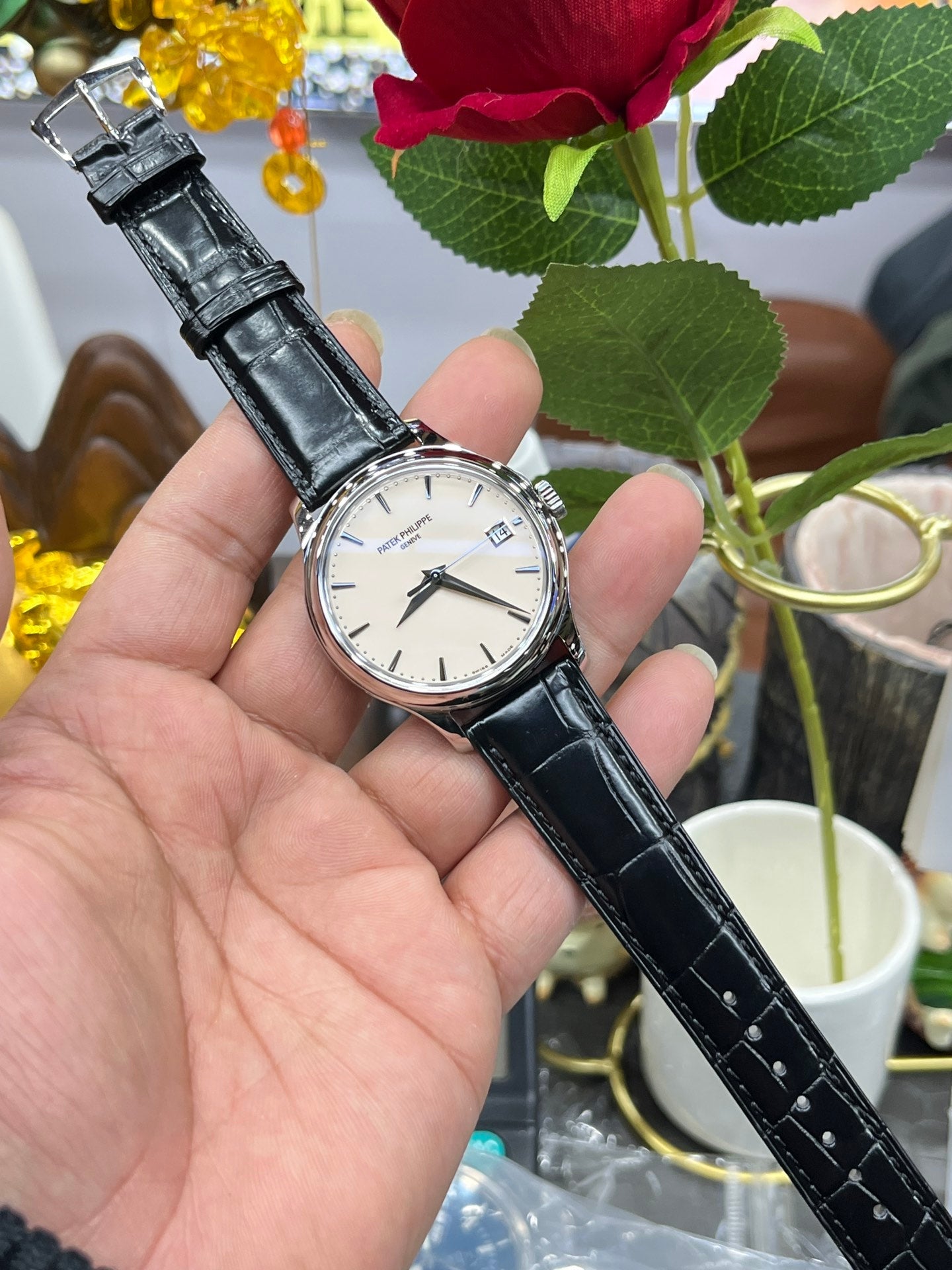 Patek Philippe Calatrava 5227G quadrante bianco 1:1 edizione migliore 3K Fabbrica Nero Pelle cinturino