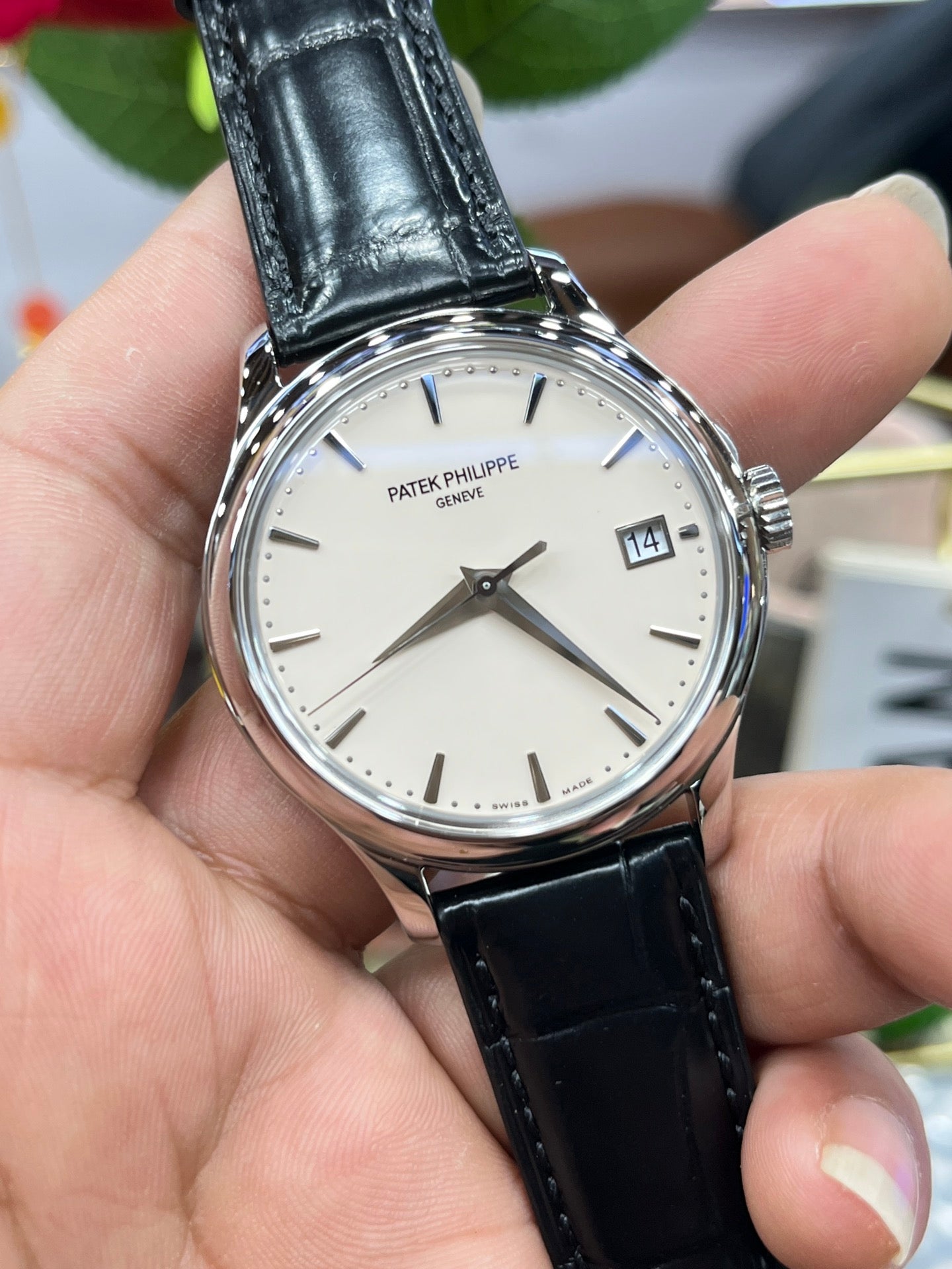 Patek Philippe Calatrava 5227G quadrante bianco 1:1 edizione migliore 3K Fabbrica Nero Pelle cinturino