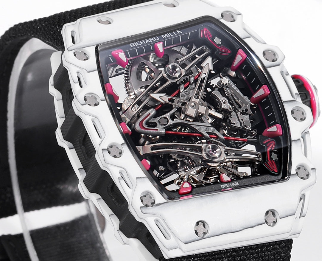 Richard Mille Bubba Watson Tourbillon RM38-02  1:1 Best Edition White Carbon Case Black Velcro fabric cinturino