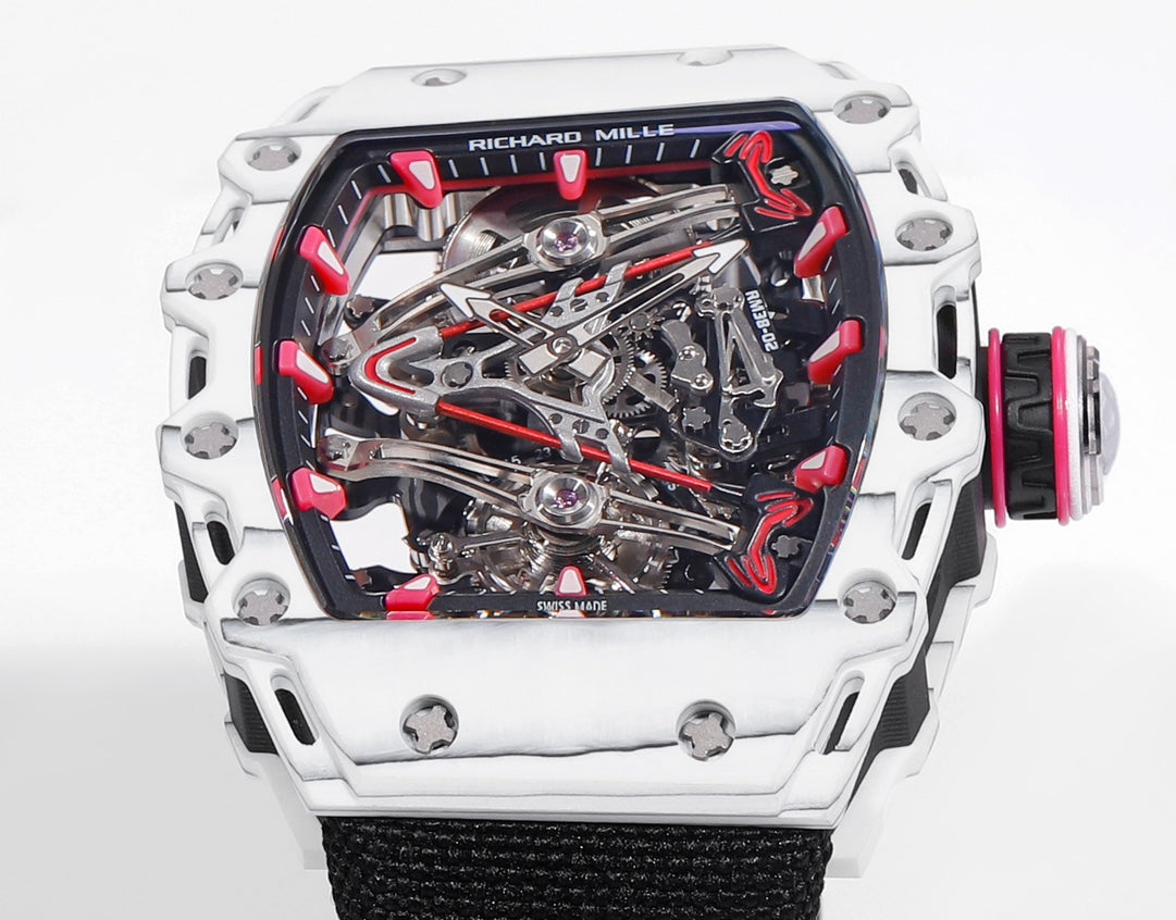 Richard Mille Bubba Watson Tourbillon RM38-02  1:1 Best Edition White Carbon Case Black Velcro fabric cinturino