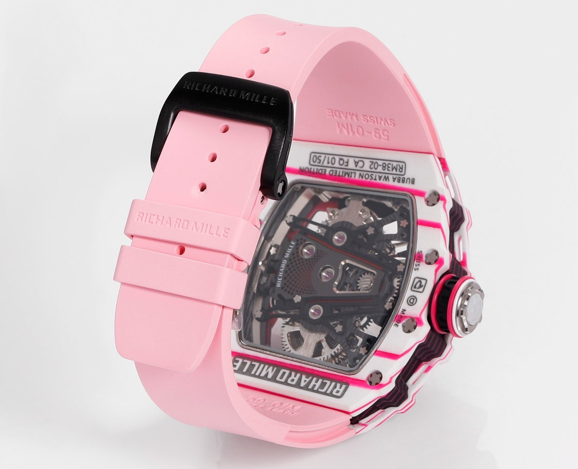 Richard Mille Bubba Watson Tourbillon RM38-02  1:1 Best Edition Pink Rubber cinturino