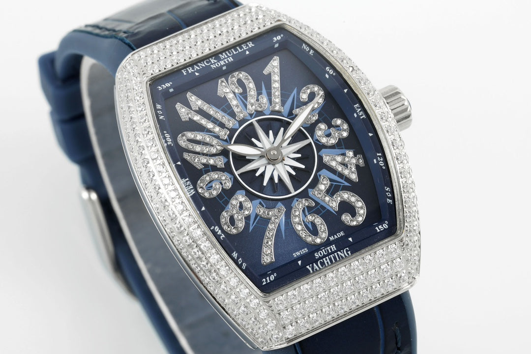 Franck Muller V32 Feminino Yachting 1:1 edição melhor ABF Fabbrica Square Diamond Gypsophila Blu