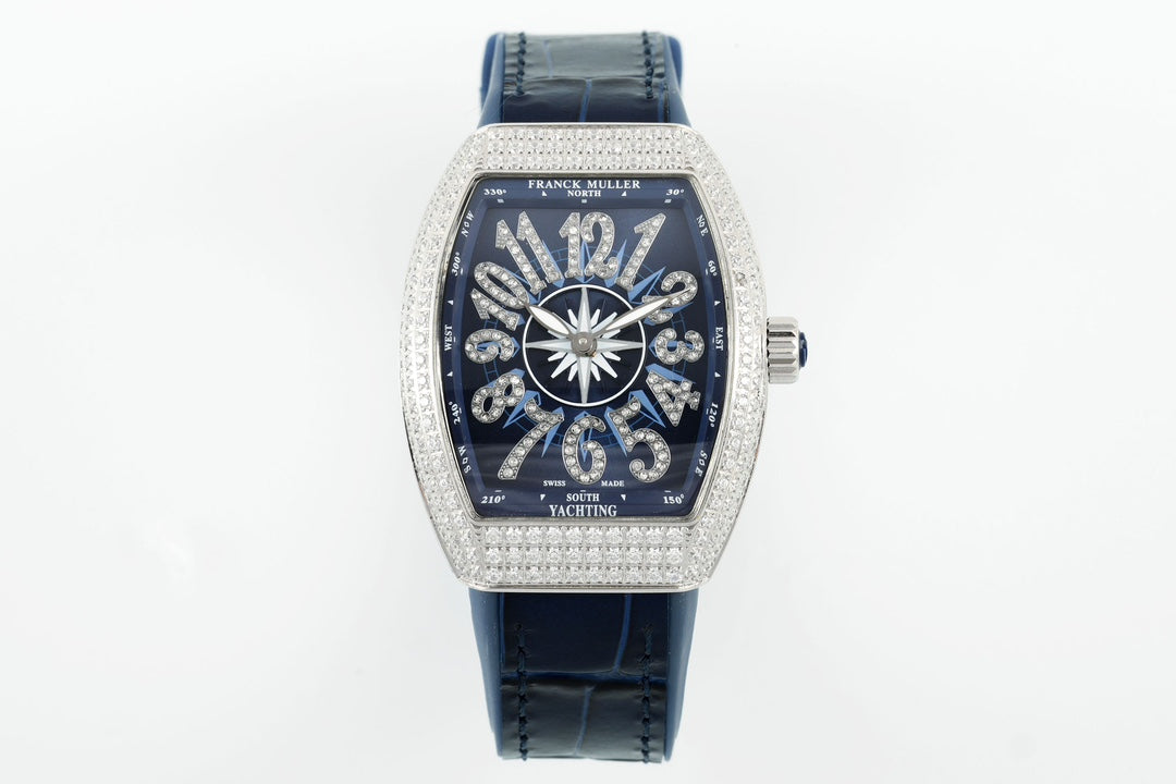 Franck Muller V32 Feminino Yachting 1:1 edição melhor ABF Fabbrica Square Diamond Gypsophila Blu