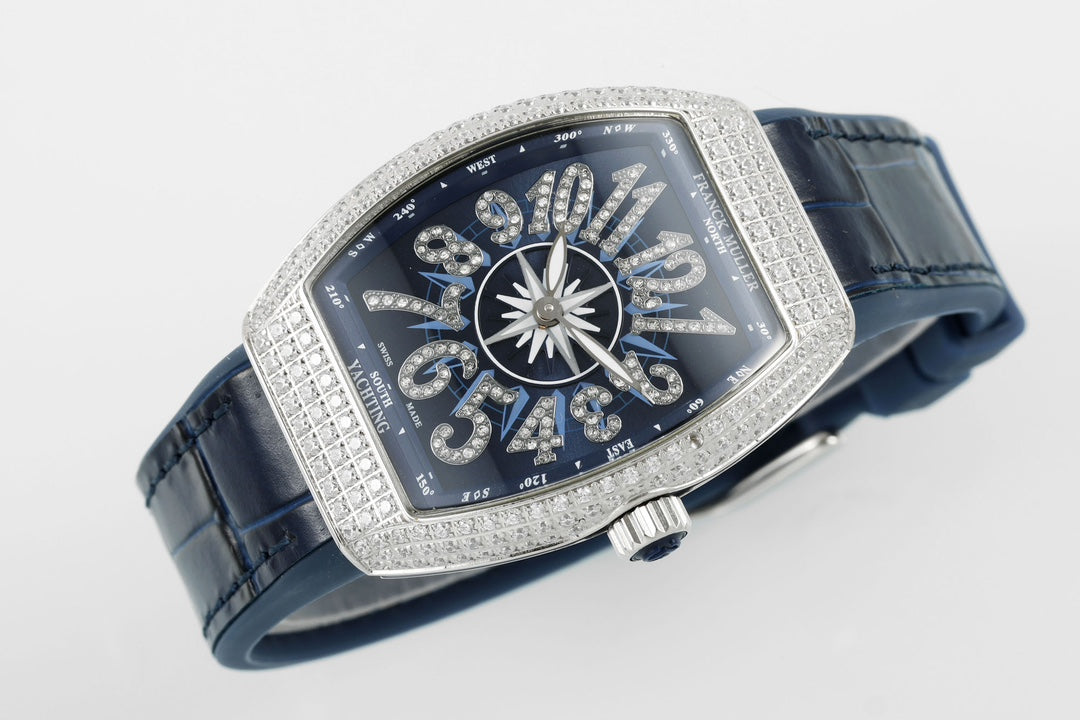 Franck Muller V32 Feminino Yachting 1:1 edição melhor ABF Fabbrica Square Diamond Gypsophila Blu