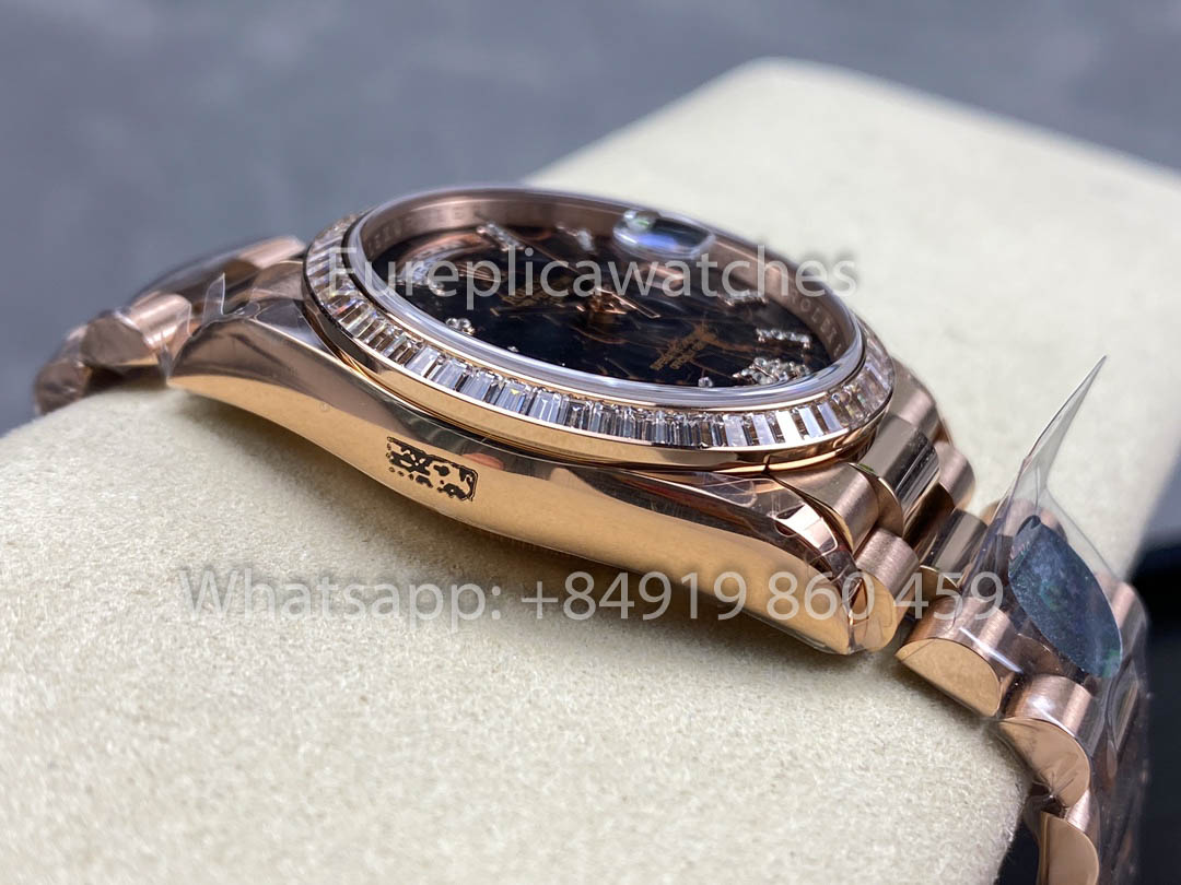 Rolex Day Date M128345RBR-0044 Baguette lunetta 1:1 Melhor Clone 8+ Fabbrica Contrapeso Versão