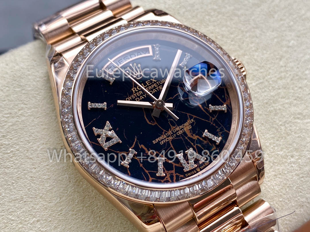 Rolex Day Date M128345RBR-0044 Baguette lunetta 1:1 Melhor Clone 8+ Fabbrica Contrapeso Versão