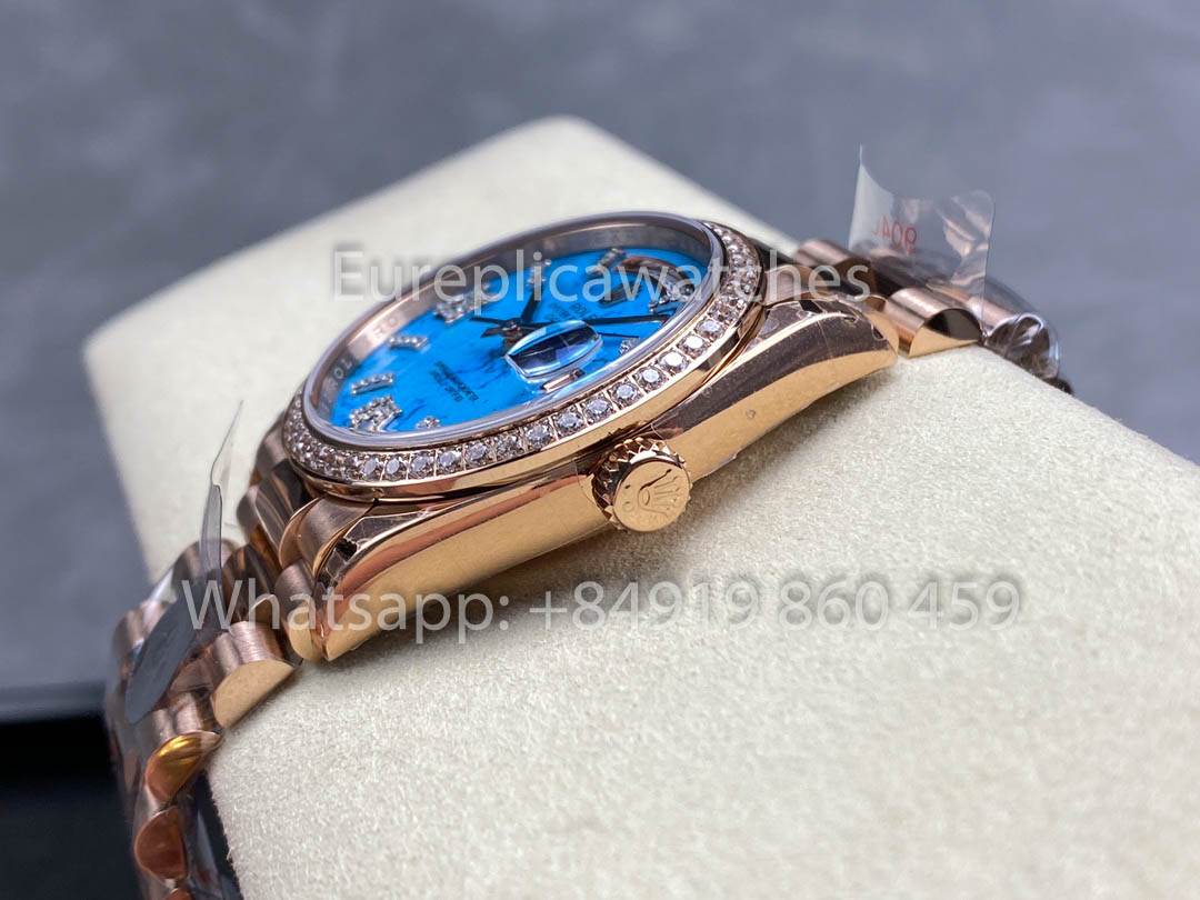 Rolex Day Date 128395TBR-0018 Turquesa quadrante 1:1 Melhor Clone 8+ Fabbrica Contrapeso Versão