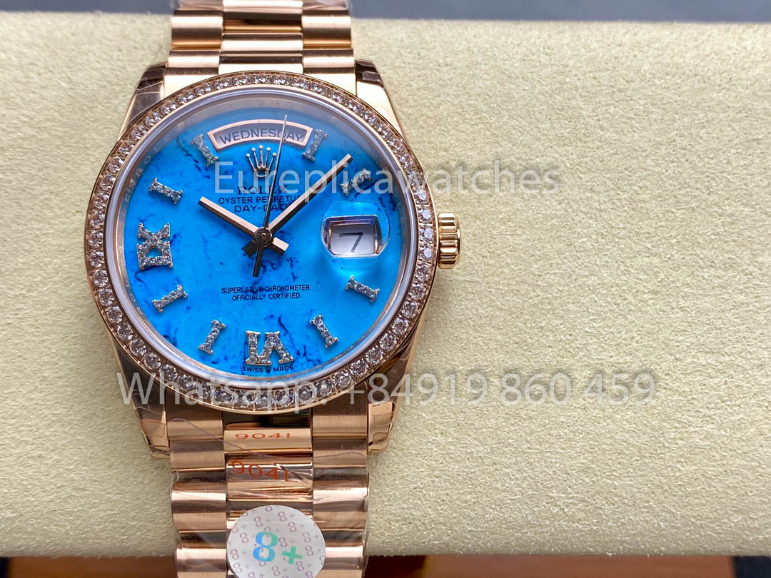 Rolex Day Date 128395TBR-0018 Turquesa quadrante 1:1 Melhor Clone 8+ Fabbrica Contrapeso Versão