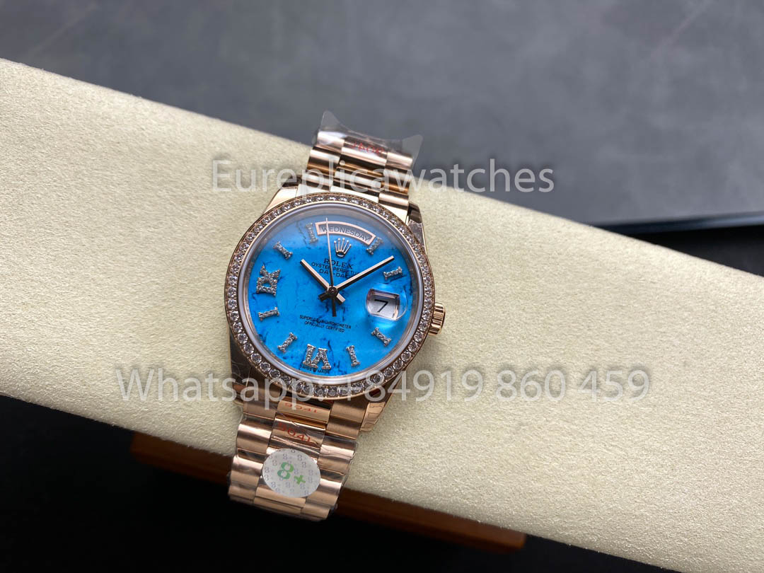 Rolex Day Date 128395TBR-0018 Turquesa quadrante 1:1 Melhor Clone 8+ Fabbrica Contrapeso Versão