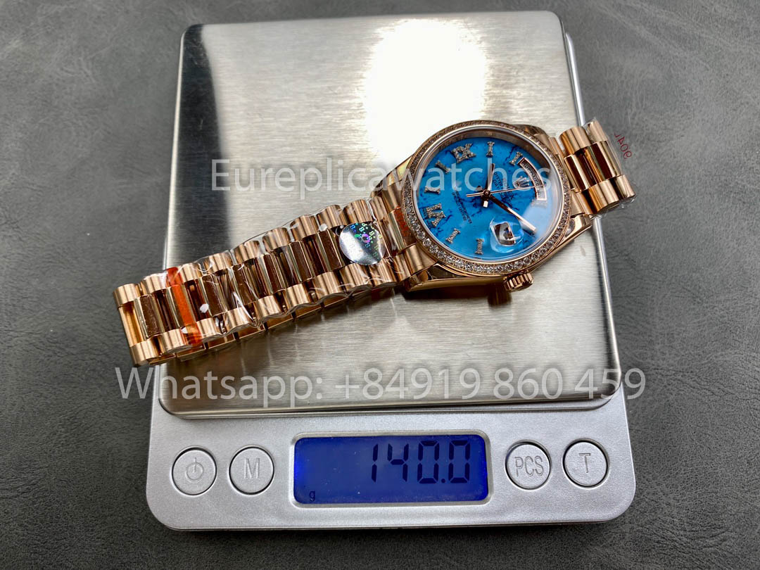 Rolex Day Date 128395TBR-0018 Turquesa quadrante 1:1 Melhor Clone 8+ Fabbrica Contrapeso Versão