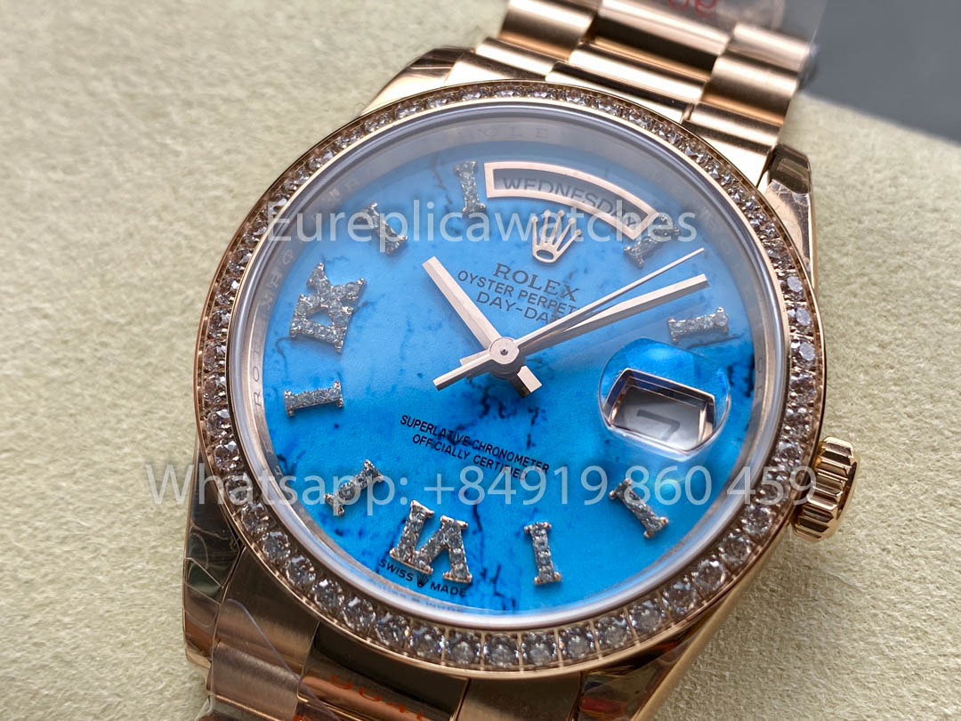 Rolex Day Date 128395TBR-0018 Turquesa quadrante 1:1 Melhor Clone 8+ Fabbrica Contrapeso Versão