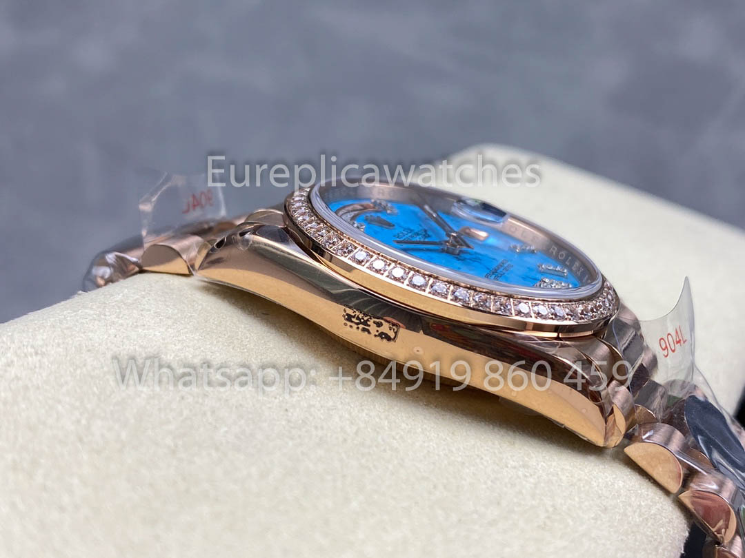 Rolex Day Date 128395TBR-0018 Turquesa quadrante 1:1 Melhor Clone 8+ Fabbrica Contrapeso Versão