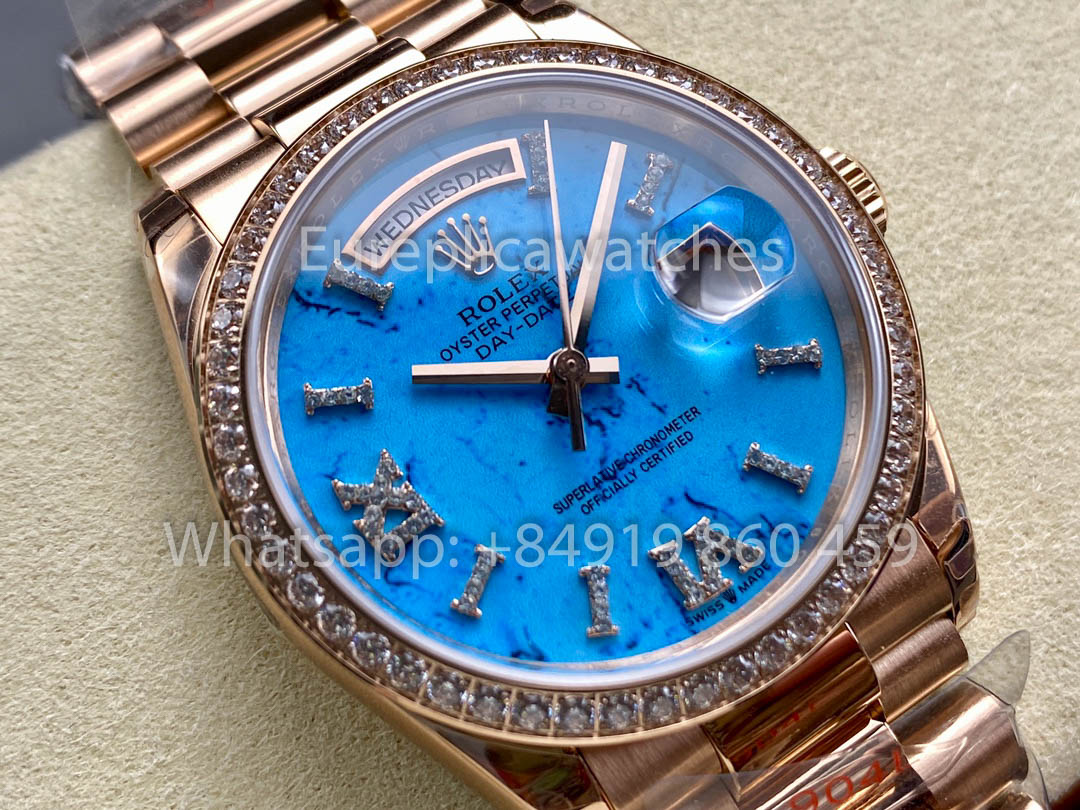 Rolex Day Date 128395TBR-0018 Turquesa quadrante 1:1 Melhor Clone 8+ Fabbrica Contrapeso Versão