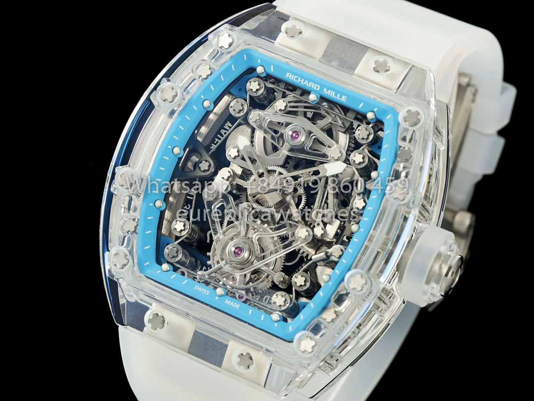 Richard Mille RM 56-02 Tourbillon 1:1 Best Clone RM Fabbrica Transparent case Blue Dial