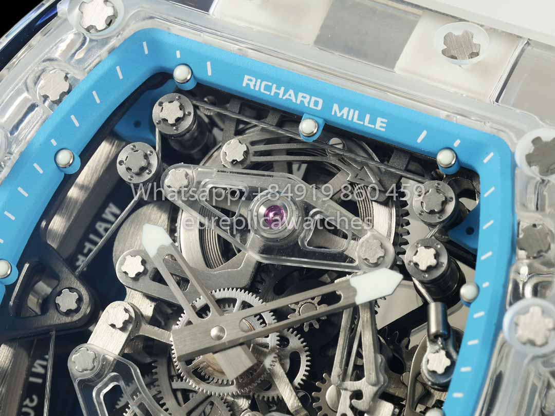 Richard Mille RM 56-02 Tourbillon 1:1 Best Clone RM Fabbrica Transparent case Blue Dial