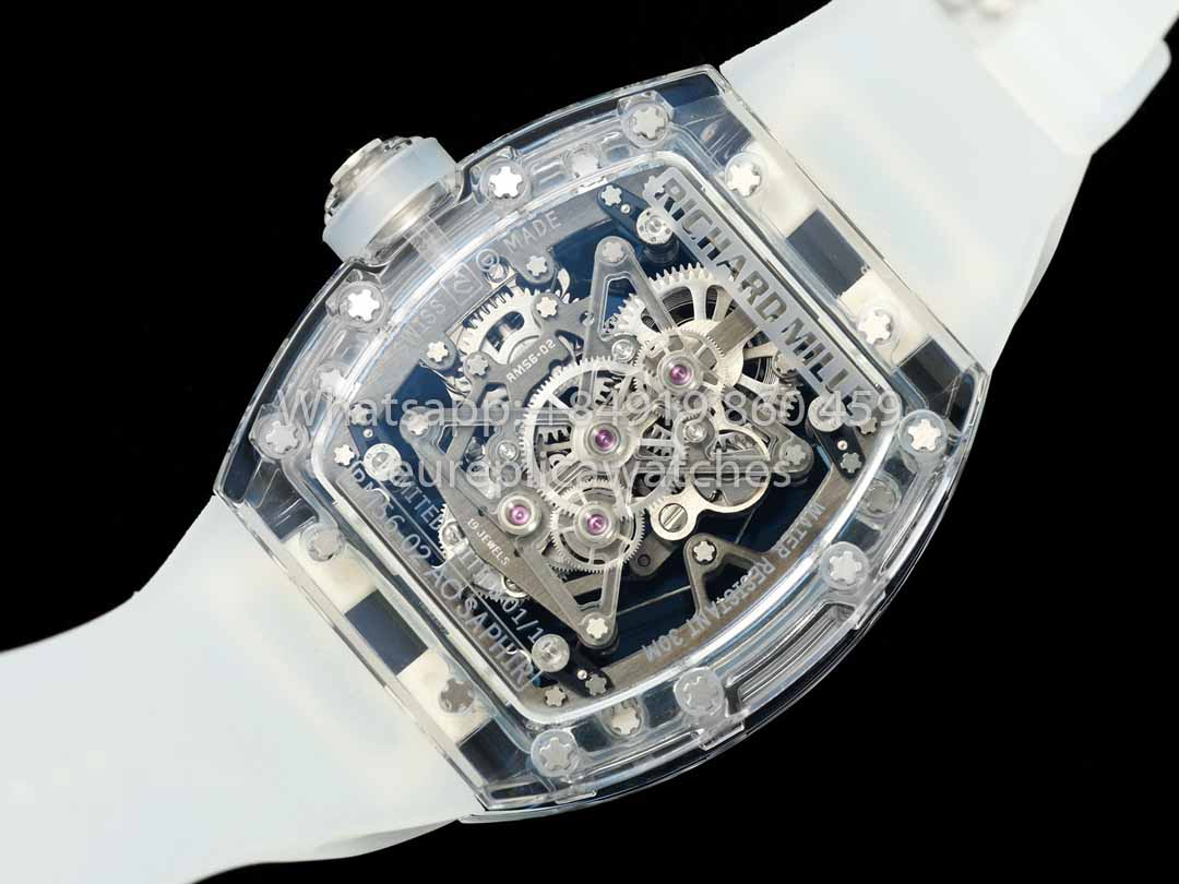 Richard Mille RM 56-02 Tourbillon 1:1 Best Clone RM Fabbrica Transparent case White Dial