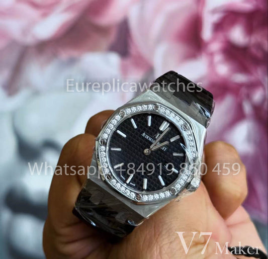 Audemars Piguet  67651OR Ladies’ Quartz Watch 1:1 Best Clone V7 Fabbrica Black Leather cinturino
