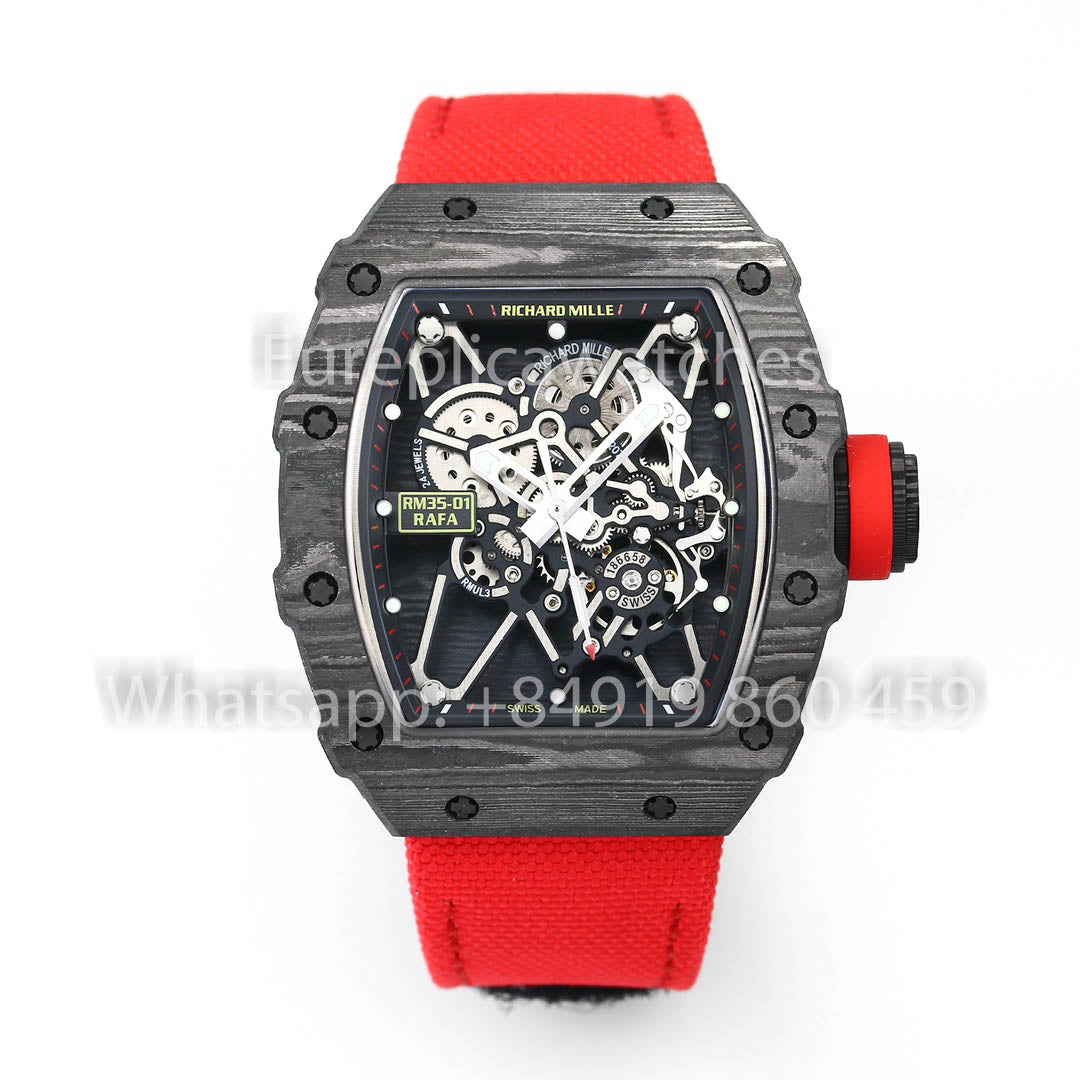 Richard Mille RM35-01 NTPT Carbonio 1:1 Best Clone BBR Fabbrica V2 Red Velcro cinturino