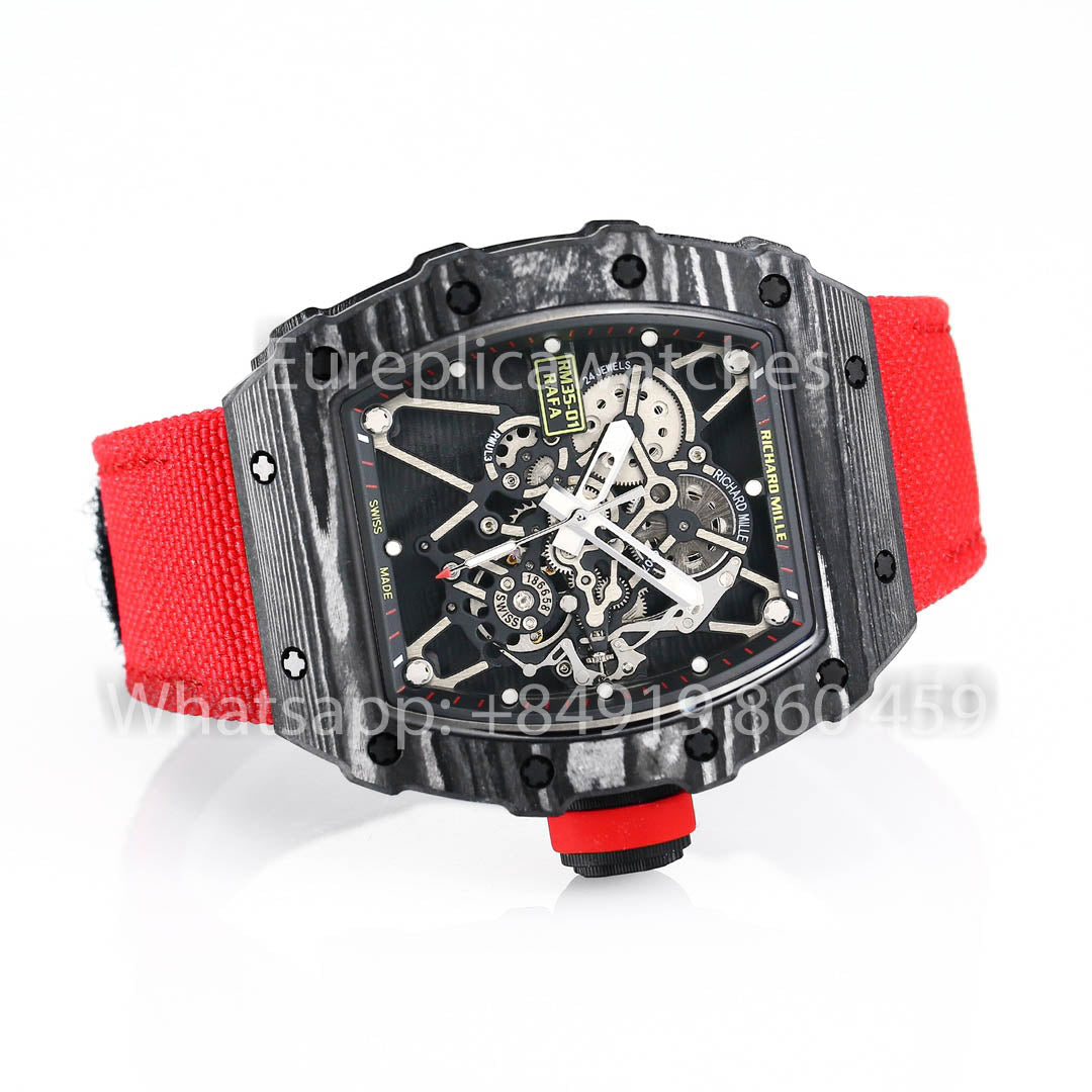 Richard Mille RM35-01 NTPT Carbonio 1:1 Best Clone BBR Fabbrica V2 Red Velcro cinturino
